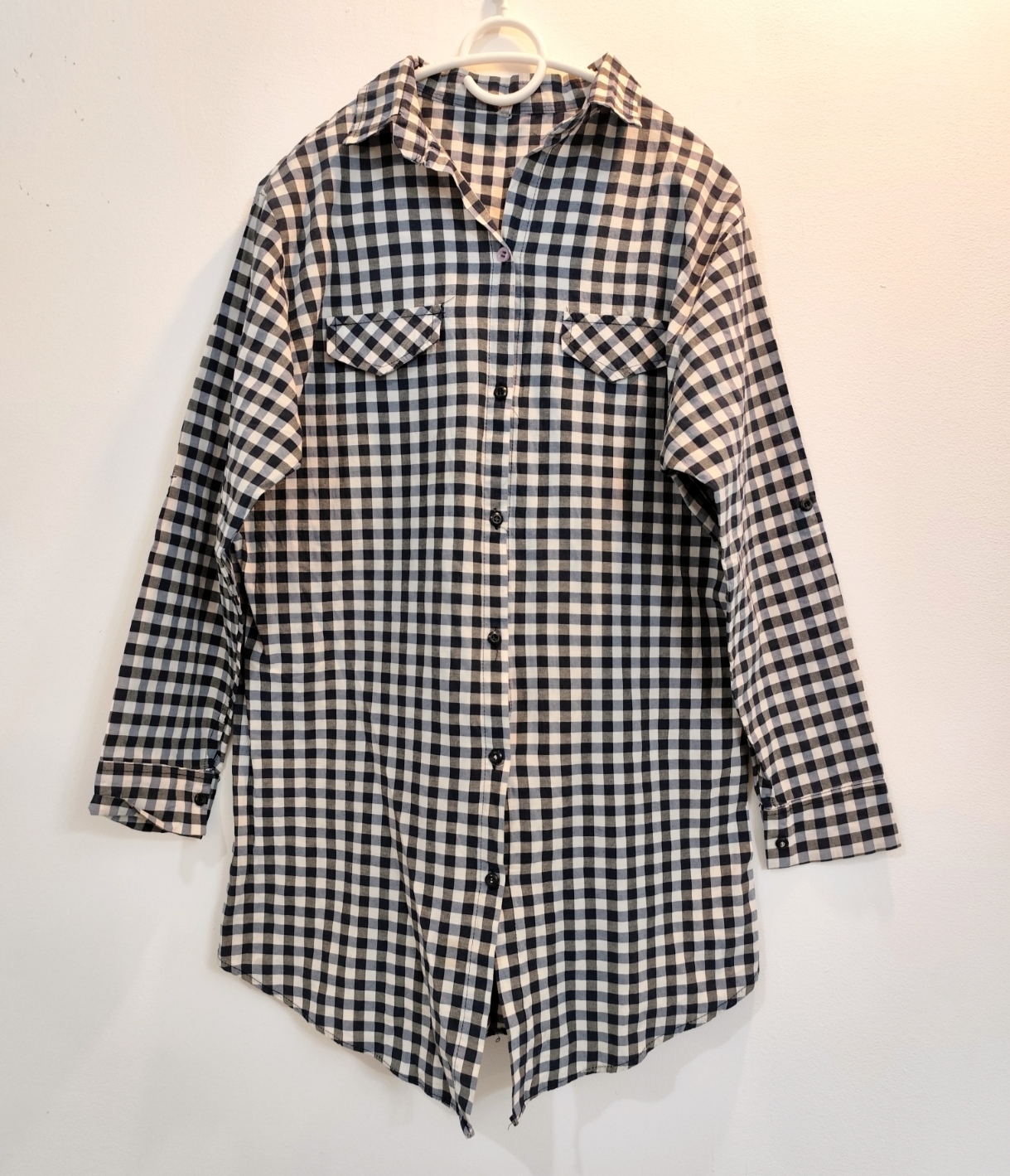 مانتو چهار خانه طوسی مشکی قد ۸۰ سانت